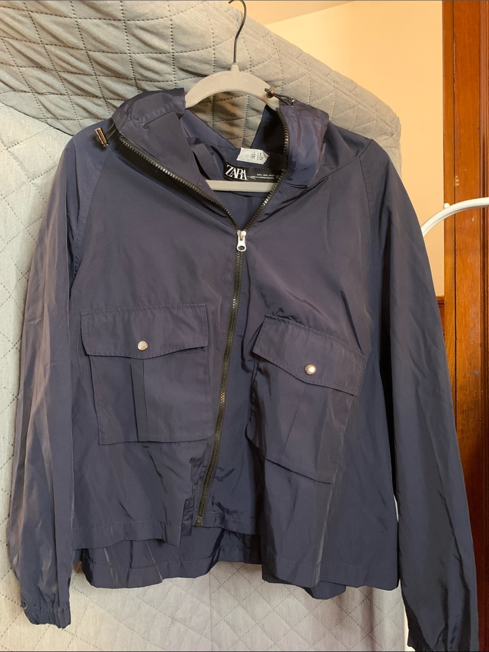 Zara Navy Hooded Utility Jacket - Women's